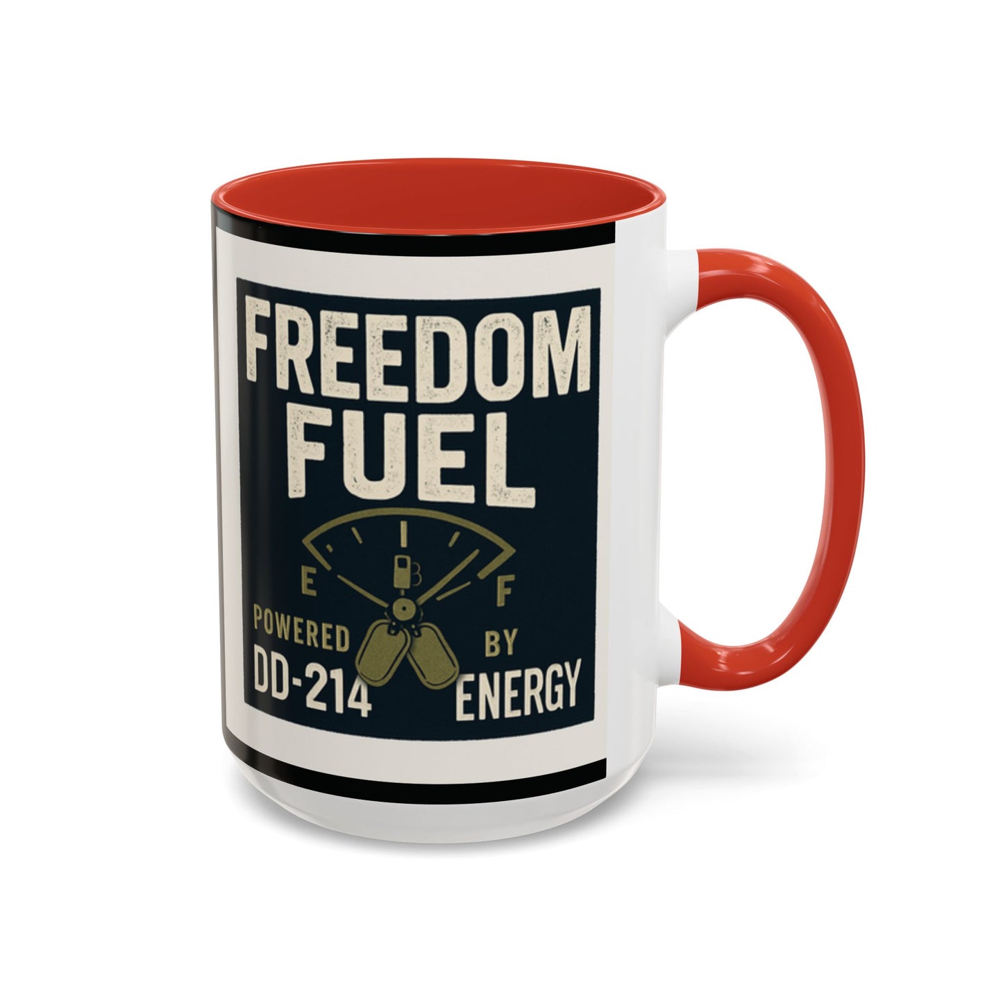 Freedom Fuel Coffee Mug - 11 & 15oz Black Accent Cup for Veterans and Energy Lovers