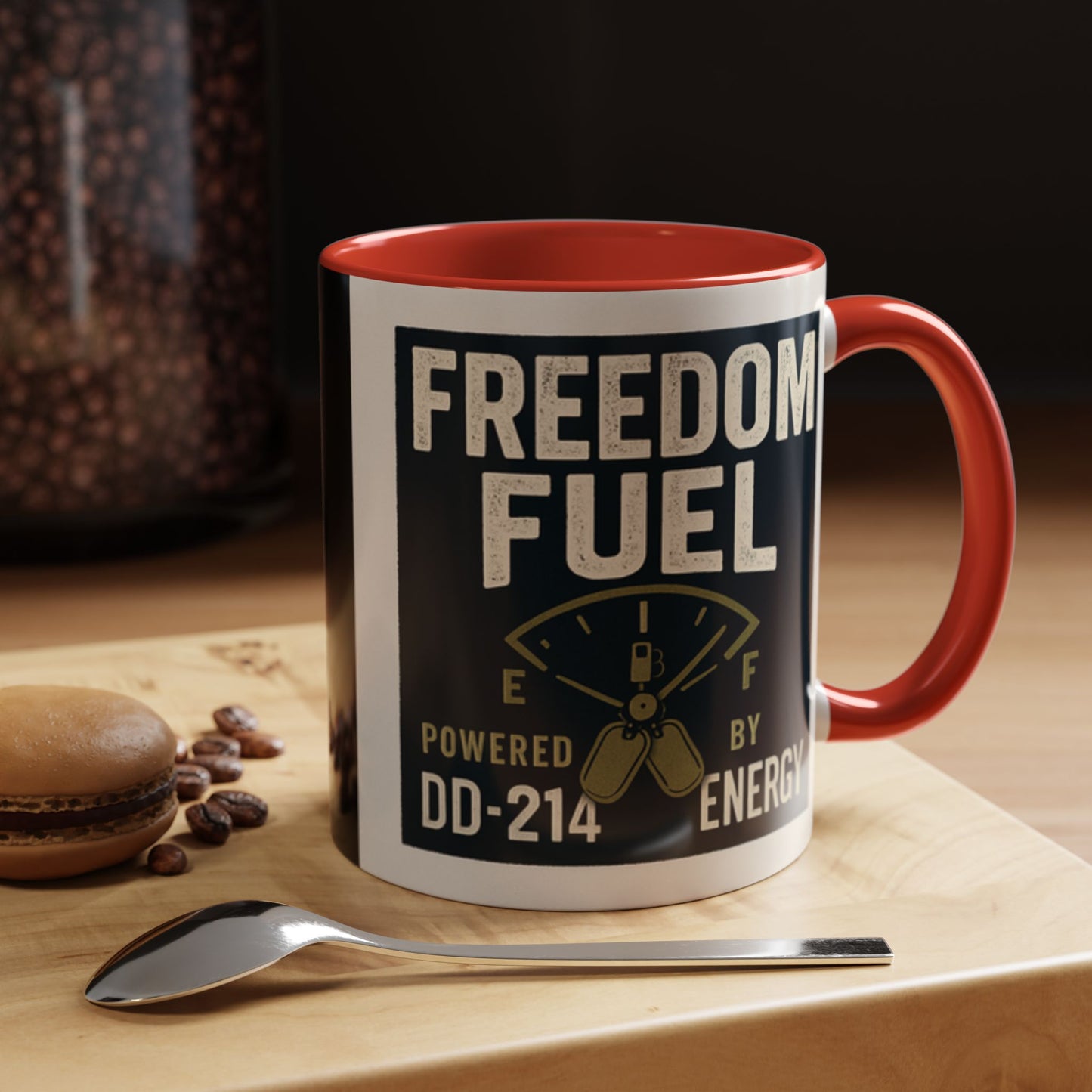 Freedom Fuel Coffee Mug - 11 & 15oz Black Accent Cup for Veterans and Energy Lovers
