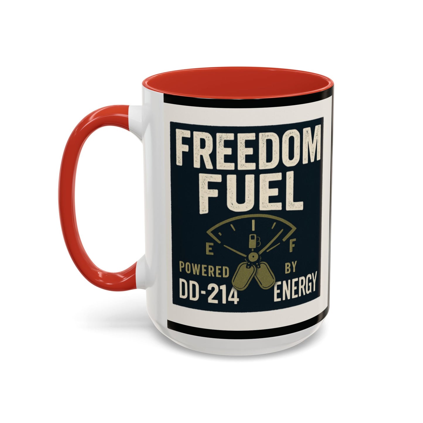 Freedom Fuel Coffee Mug - 11 & 15oz Black Accent Cup for Veterans and Energy Lovers