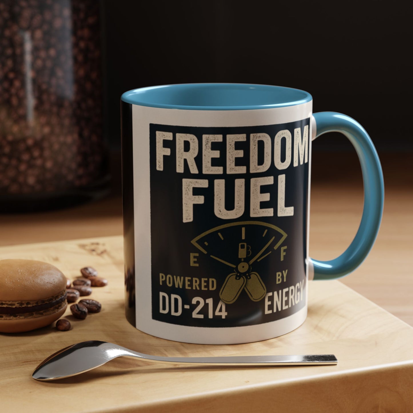 Freedom Fuel Coffee Mug - 11 & 15oz Black Accent Cup for Veterans and Energy Lovers