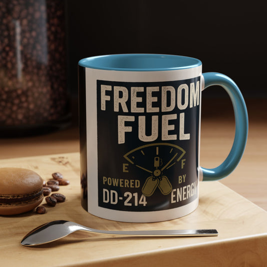 Freedom Fuel Coffee Mug - 11 & 15oz Black Accent Cup for Veterans and Energy Lovers