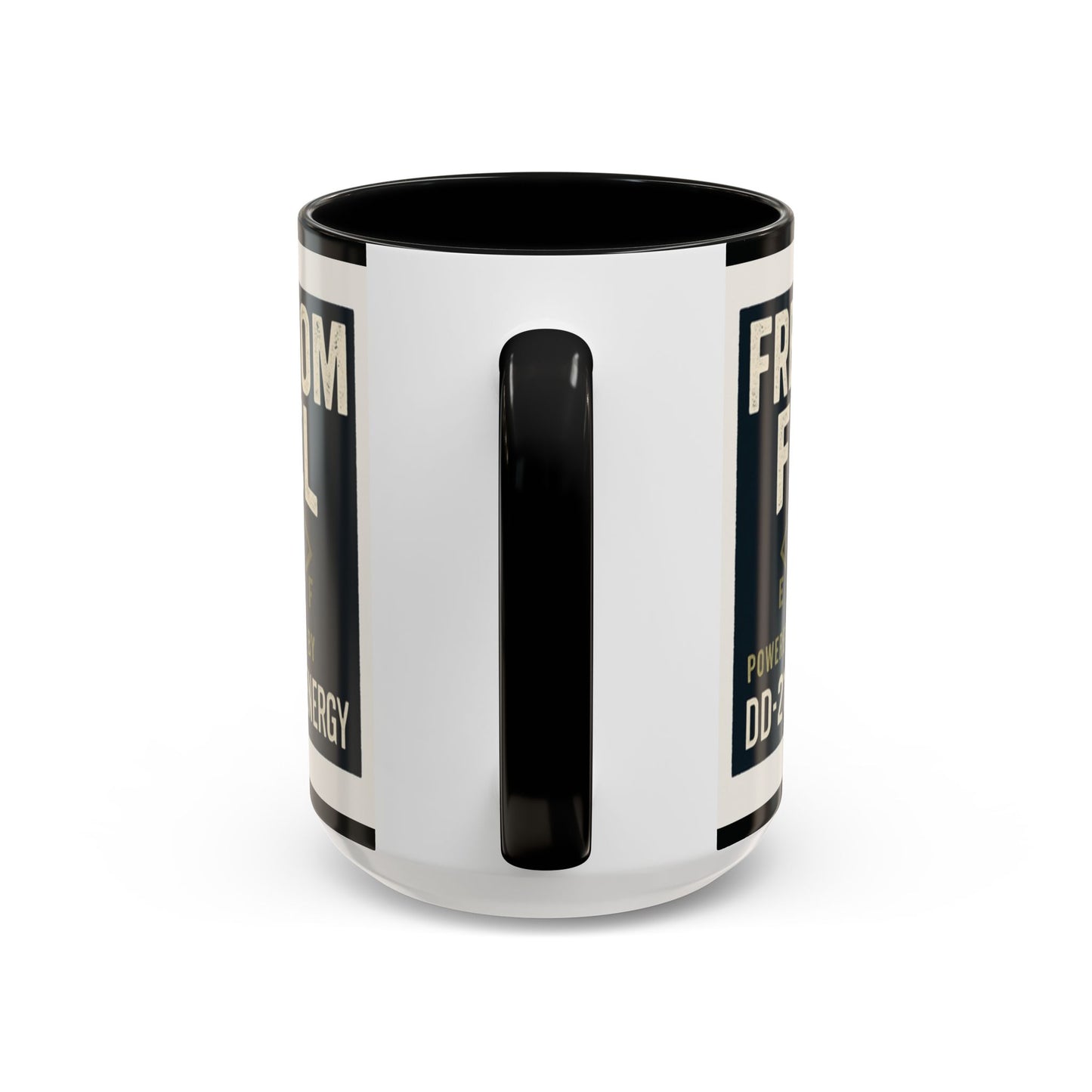 Freedom Fuel Coffee Mug - 11 & 15oz Black Accent Cup for Veterans and Energy Lovers