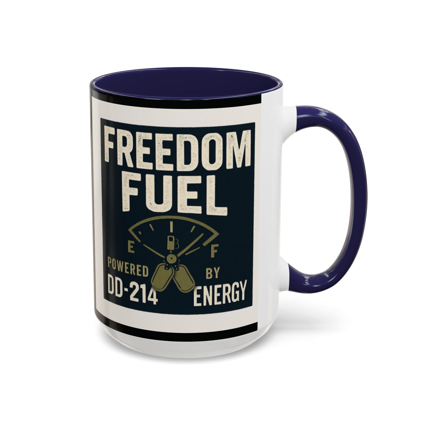 Freedom Fuel Coffee Mug - 11 & 15oz Black Accent Cup for Veterans and Energy Lovers