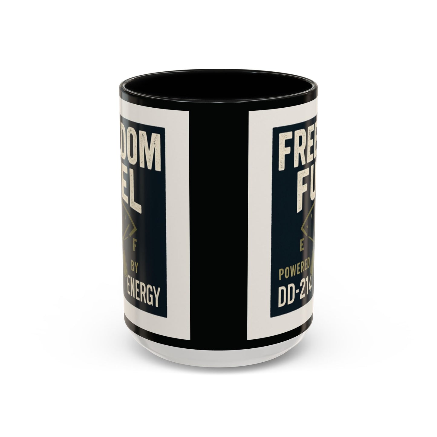 Freedom Fuel Coffee Mug - 11 & 15oz Black Accent Cup for Veterans and Energy Lovers