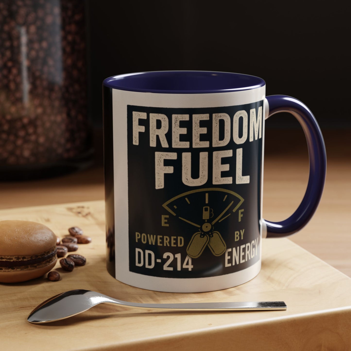 Freedom Fuel Coffee Mug - 11 & 15oz Black Accent Cup for Veterans and Energy Lovers