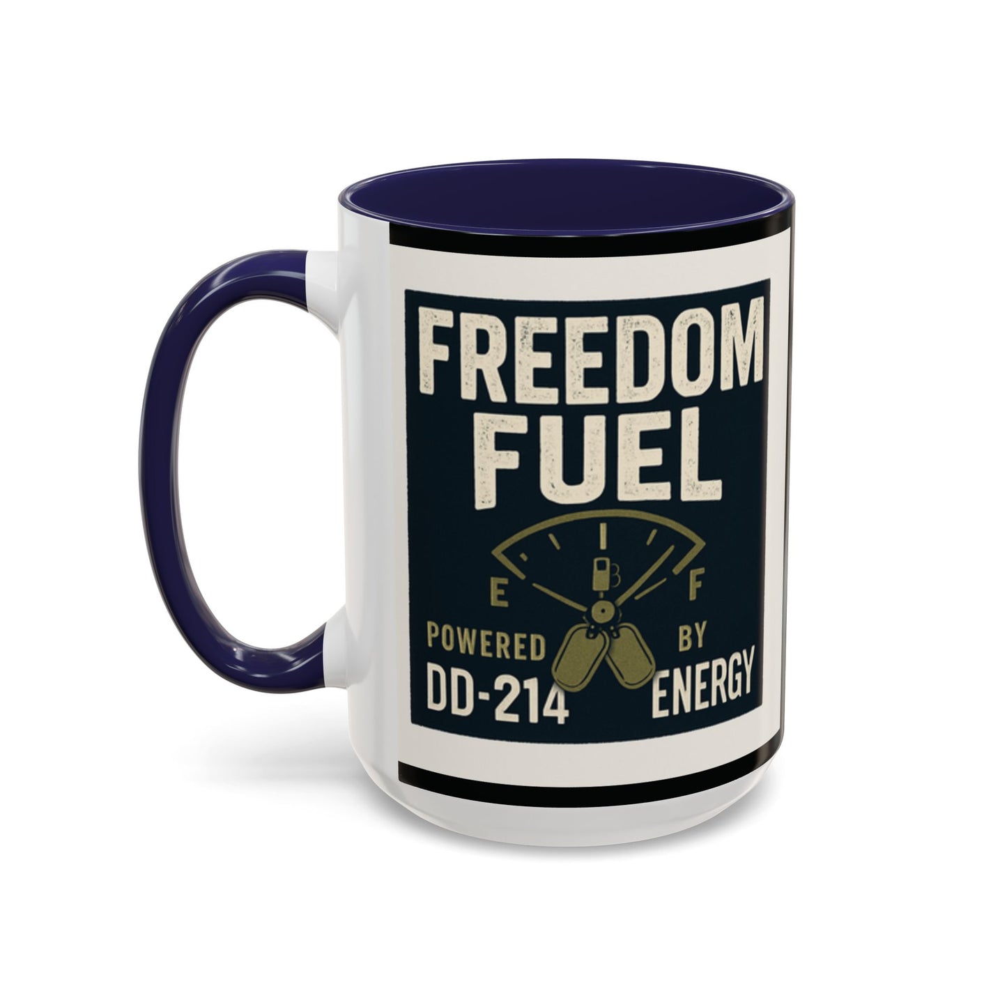 Freedom Fuel Coffee Mug - 11 & 15oz Black Accent Cup for Veterans and Energy Lovers