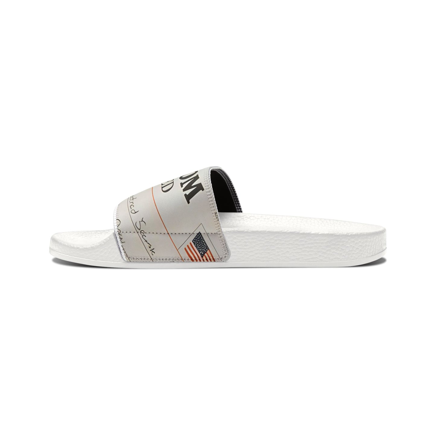 Freedom Unconfirmed Men's Slide Sandals — Removable Strap, Newspaper Print
