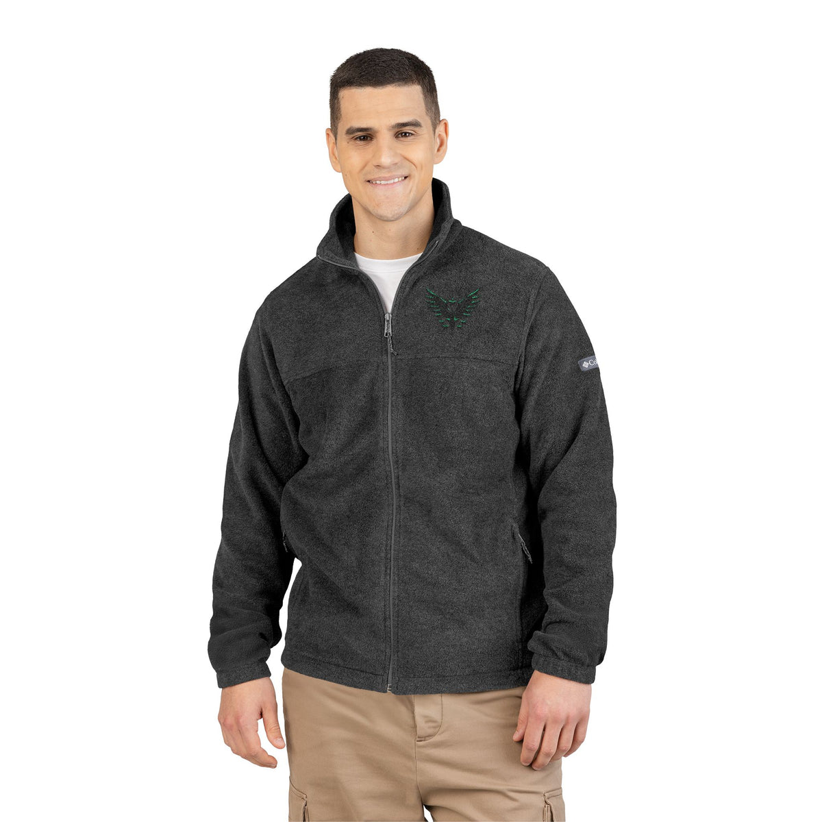 Embroidered Dark Grey Fleece Jacket — Subtle Leaf Chest Logo