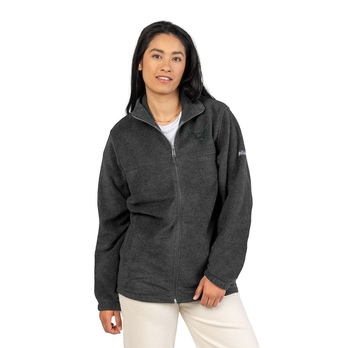 Embroidered Dark Grey Fleece Jacket — Subtle Leaf Chest Logo