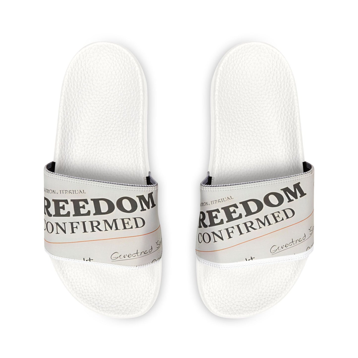 Freedom Unconfirmed Men's Slide Sandals — Removable Strap, Newspaper Print