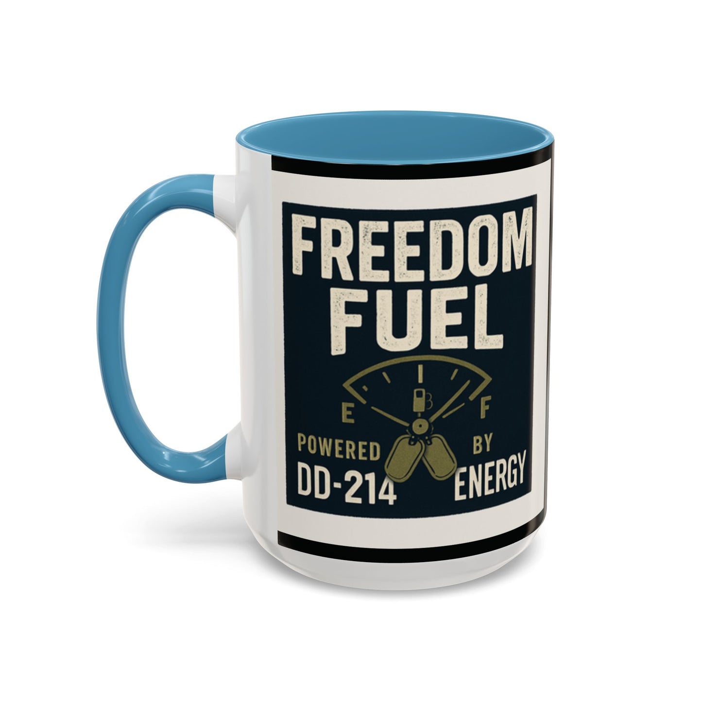 Freedom Fuel Coffee Mug - 11 & 15oz Black Accent Cup for Veterans and Energy Lovers