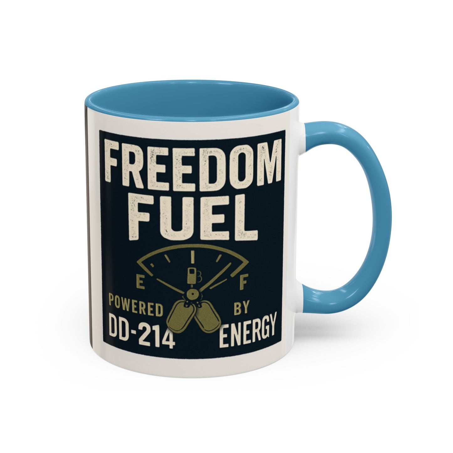 Freedom Fuel Coffee Mug - 11 & 15oz Black Accent Cup for Veterans and Energy Lovers