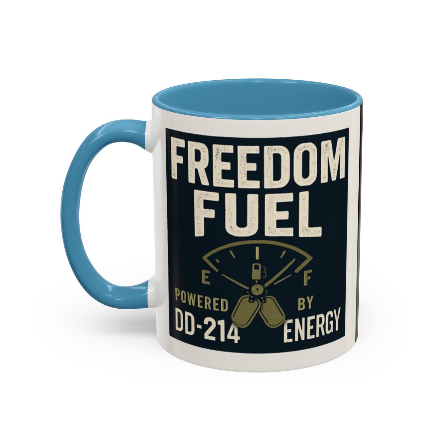 Freedom Fuel Coffee Mug - 11 & 15oz Black Accent Cup for Veterans and Energy Lovers