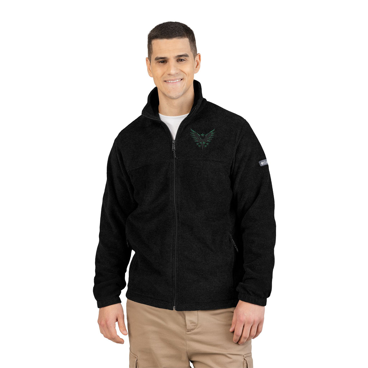 Embroidered Dark Grey Fleece Jacket — Subtle Leaf Chest Logo