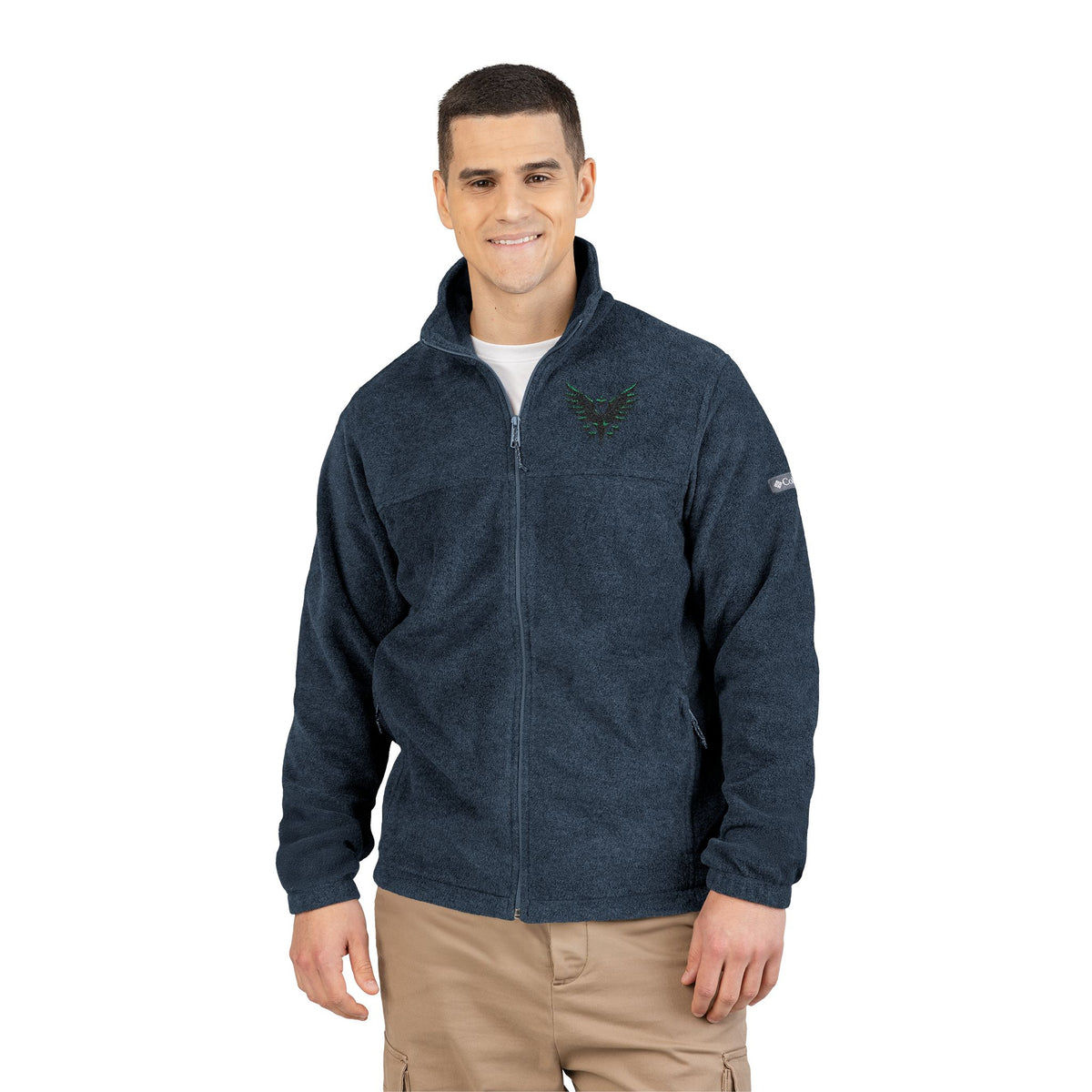 Embroidered Dark Grey Fleece Jacket — Subtle Leaf Chest Logo