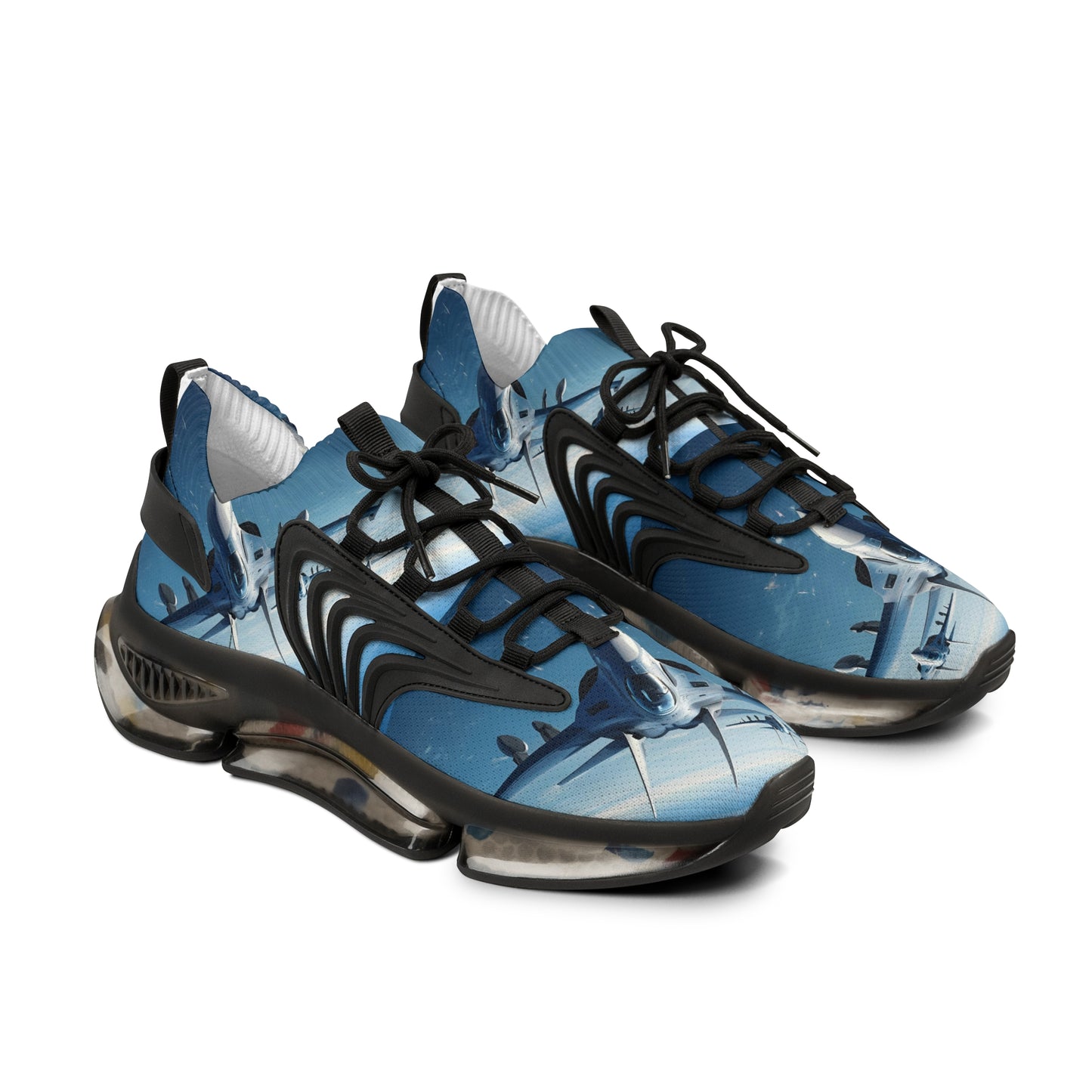 Mesh Sneakers — Men's Blue Shark Graphic Athletic Shoes