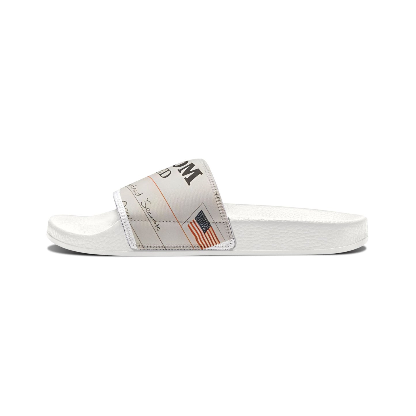 Freedom Unconfirmed Men's Slide Sandals — Removable Strap, Newspaper Print