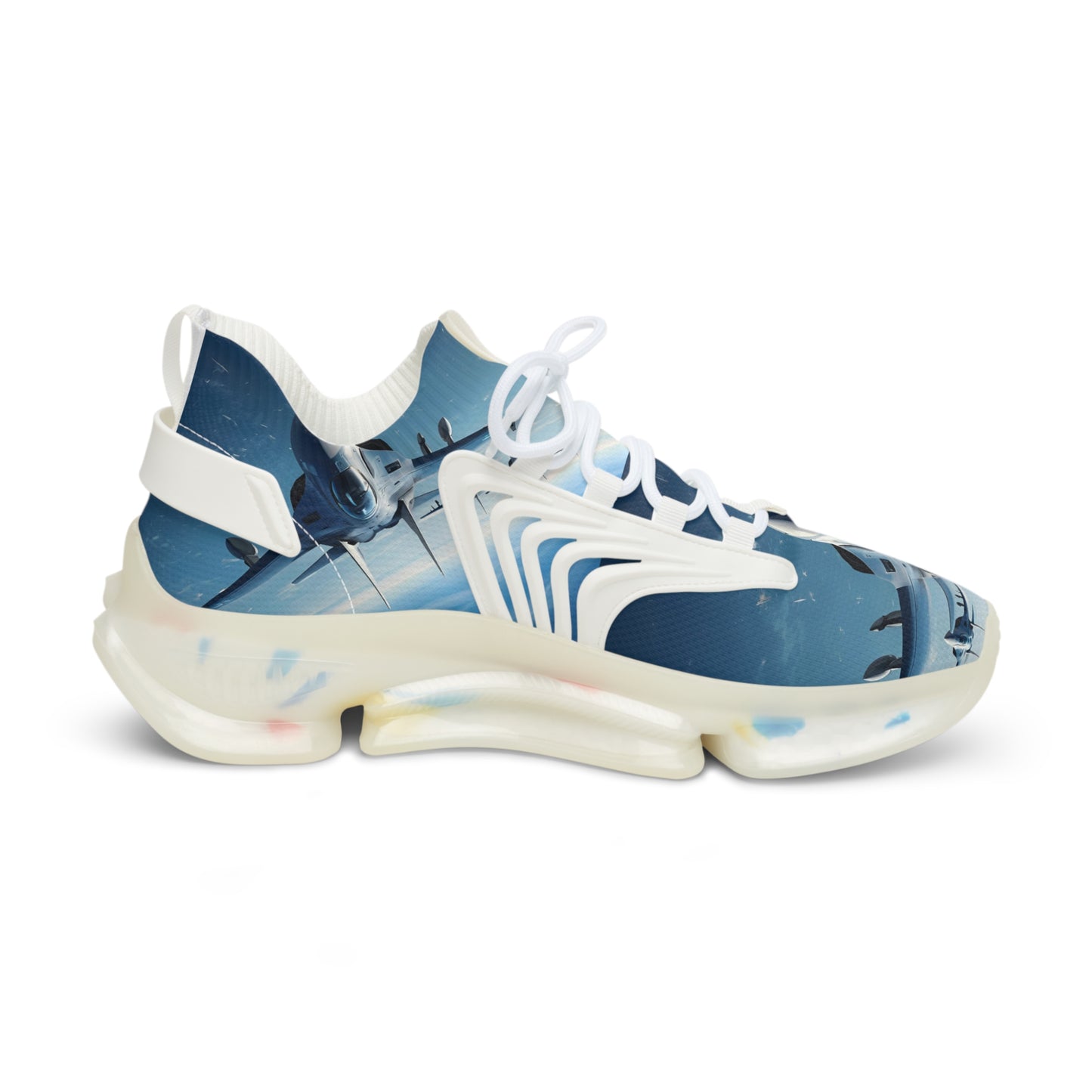 Mesh Sneakers — Men's Blue Shark Graphic Athletic Shoes