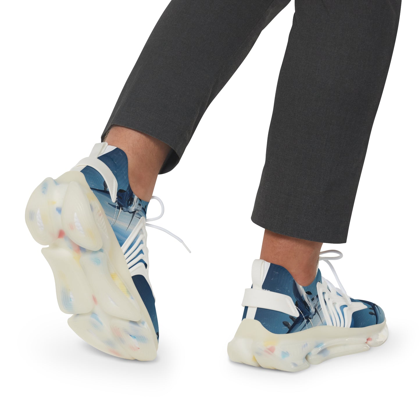 Mesh Sneakers — Men's Blue Shark Graphic Athletic Shoes