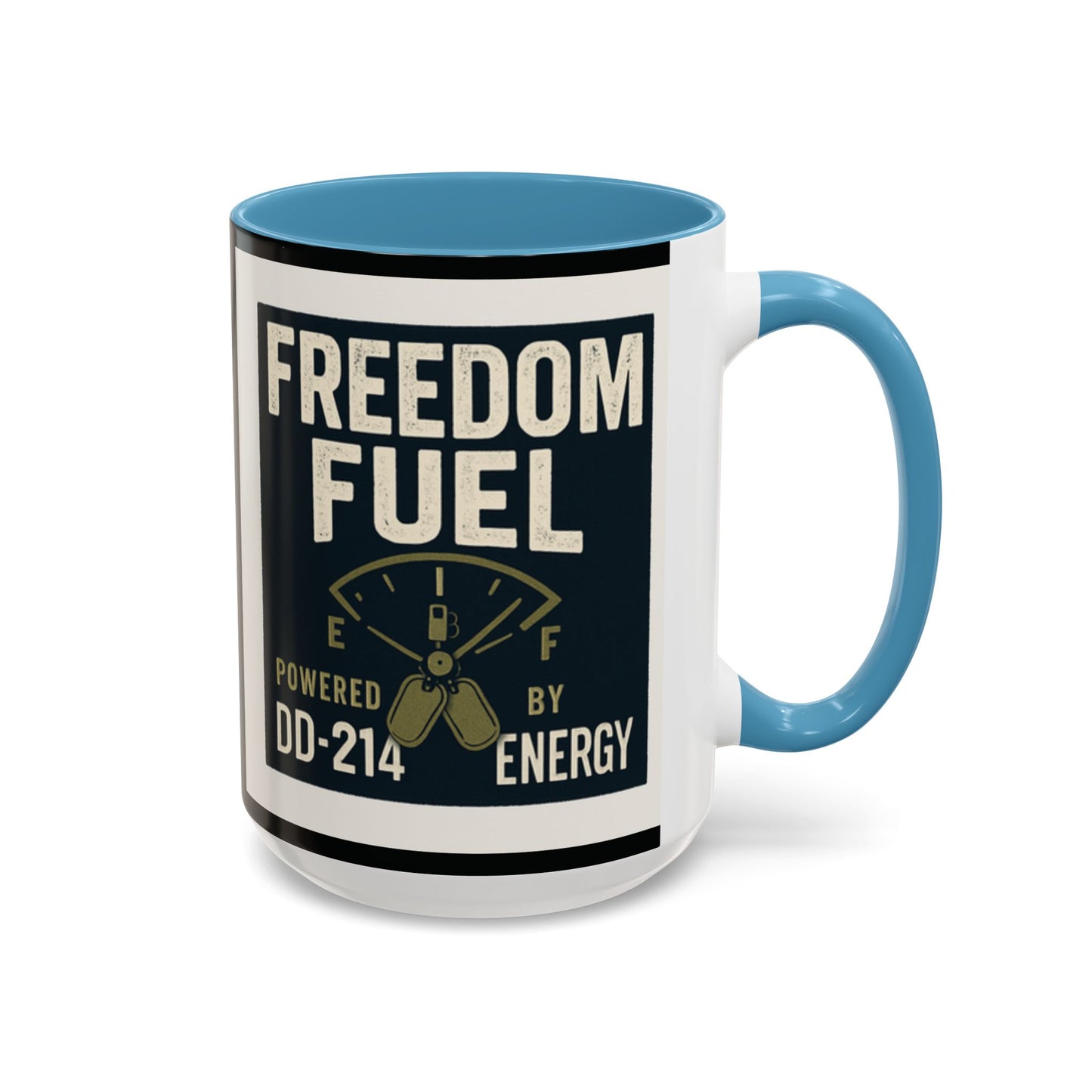 Freedom Fuel Coffee Mug - 11 & 15oz Black Accent Cup for Veterans and Energy Lovers