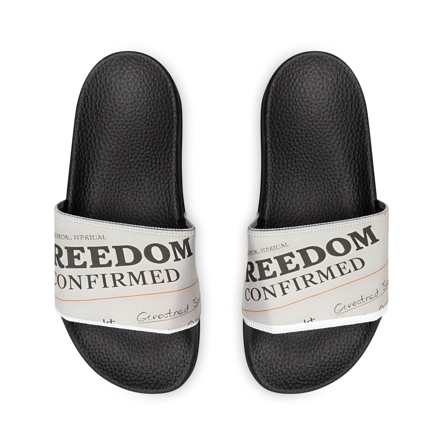 Freedom Unconfirmed Men's Slide Sandals — Removable Strap, Newspaper Print