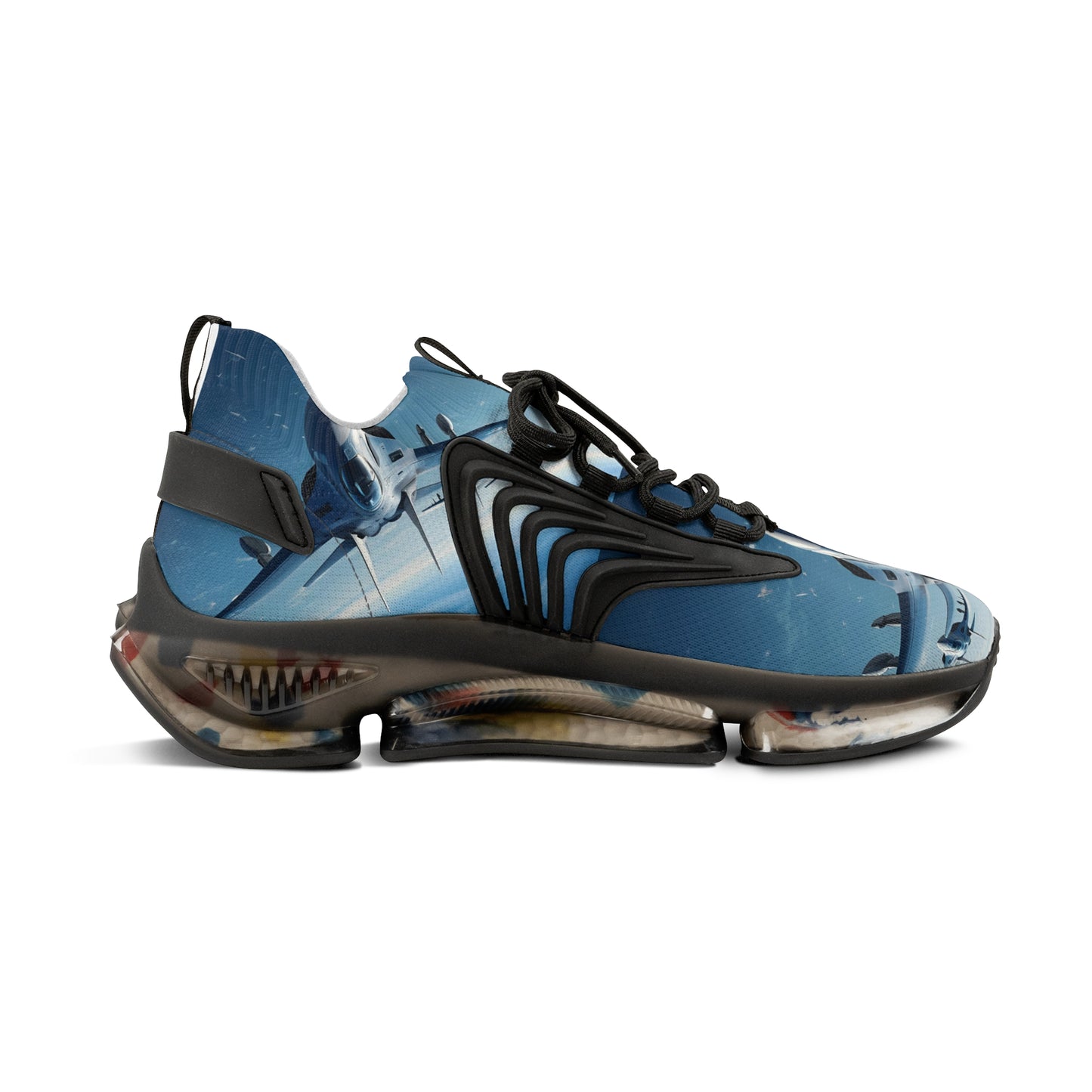 Mesh Sneakers — Men's Blue Shark Graphic Athletic Shoes