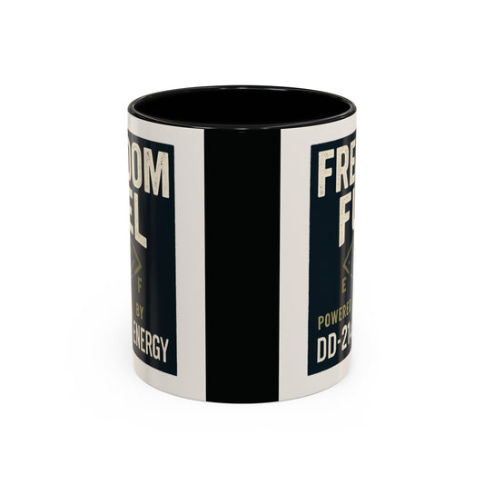 Freedom Fuel Coffee Mug - 11 & 15oz Black Accent Cup for Veterans and Energy Lovers