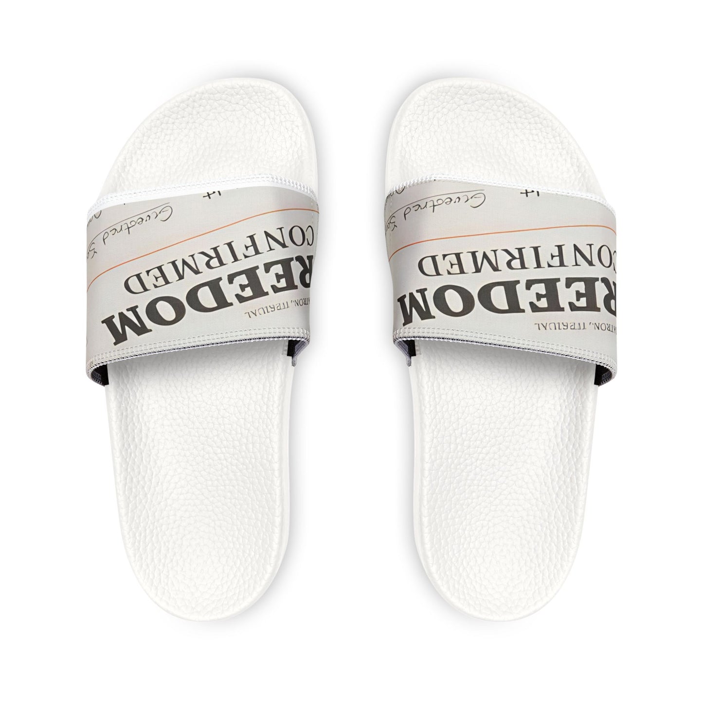 Freedom Unconfirmed Men's Slide Sandals — Removable Strap, Newspaper Print