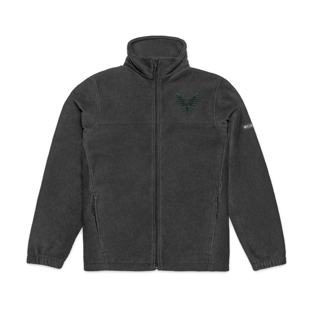 Embroidered Dark Grey Fleece Jacket — Subtle Leaf Chest Logo