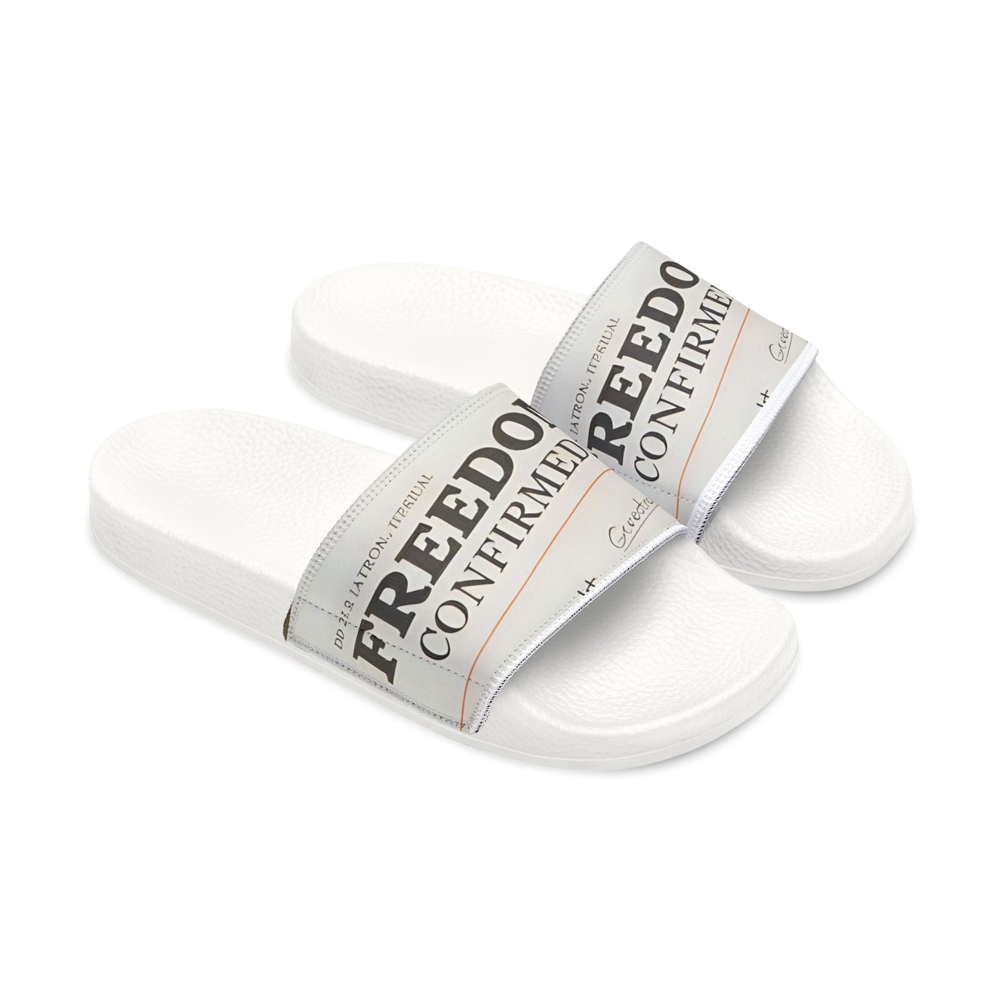Freedom Unconfirmed Men's Slide Sandals — Removable Strap, Newspaper Print