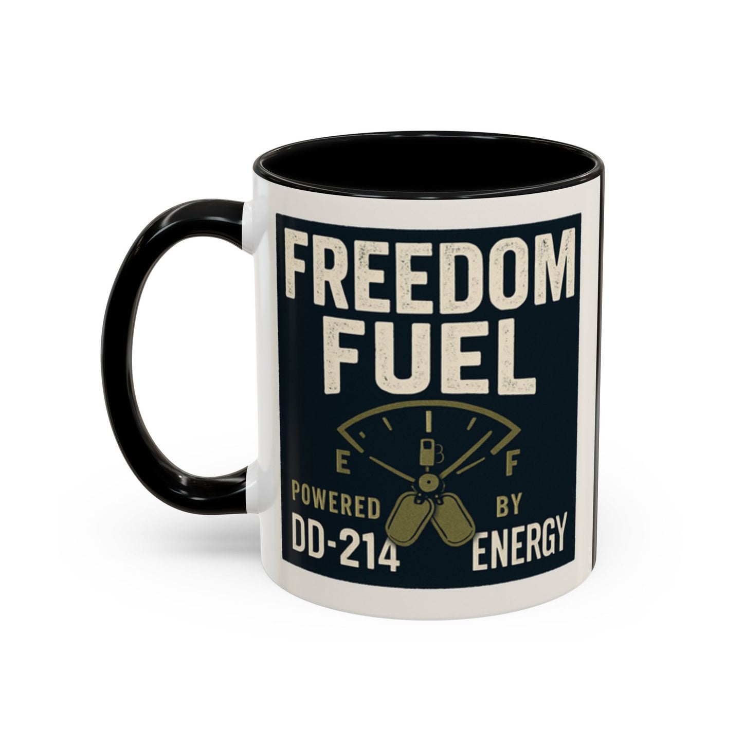 Freedom Fuel Coffee Mug - 11 & 15oz Black Accent Cup for Veterans and Energy Lovers