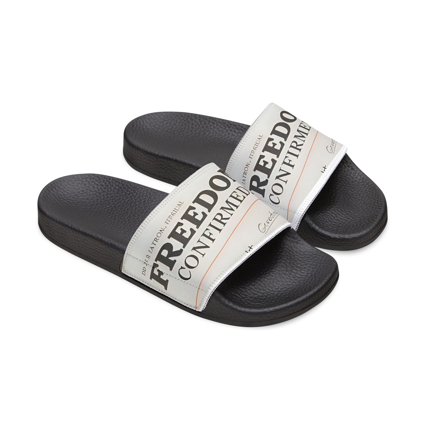 Freedom Unconfirmed Men's Slide Sandals — Removable Strap, Newspaper Print