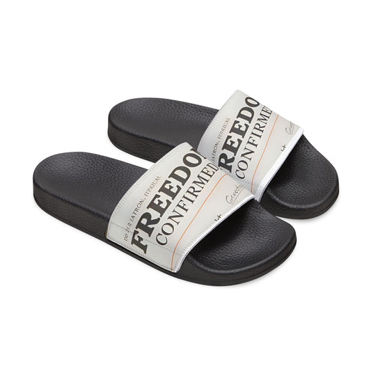 Freedom Unconfirmed Men's Slide Sandals — Removable Strap, Newspaper Print