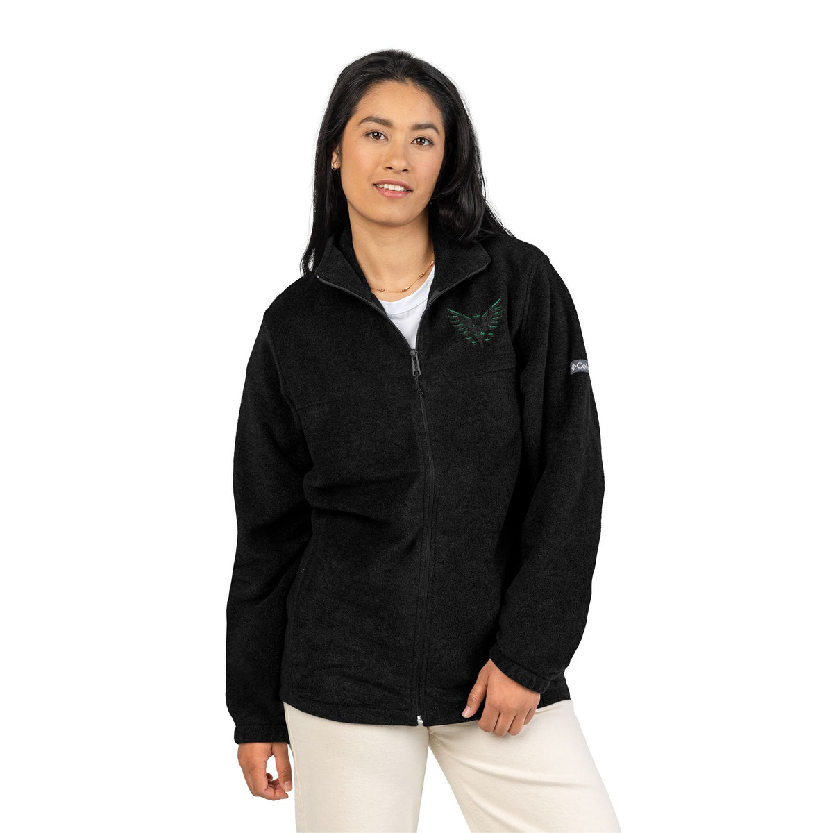 Embroidered Dark Grey Fleece Jacket — Subtle Leaf Chest Logo