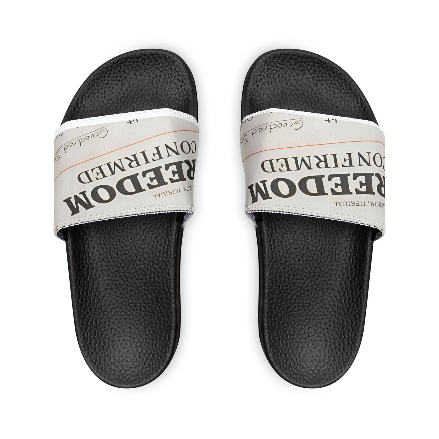 Freedom Unconfirmed Men's Slide Sandals — Removable Strap, Newspaper Print