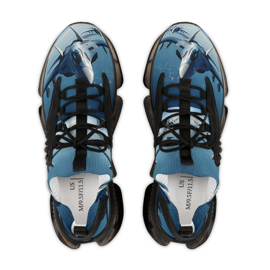 Mesh Sneakers — Men's Blue Shark Graphic Athletic Shoes