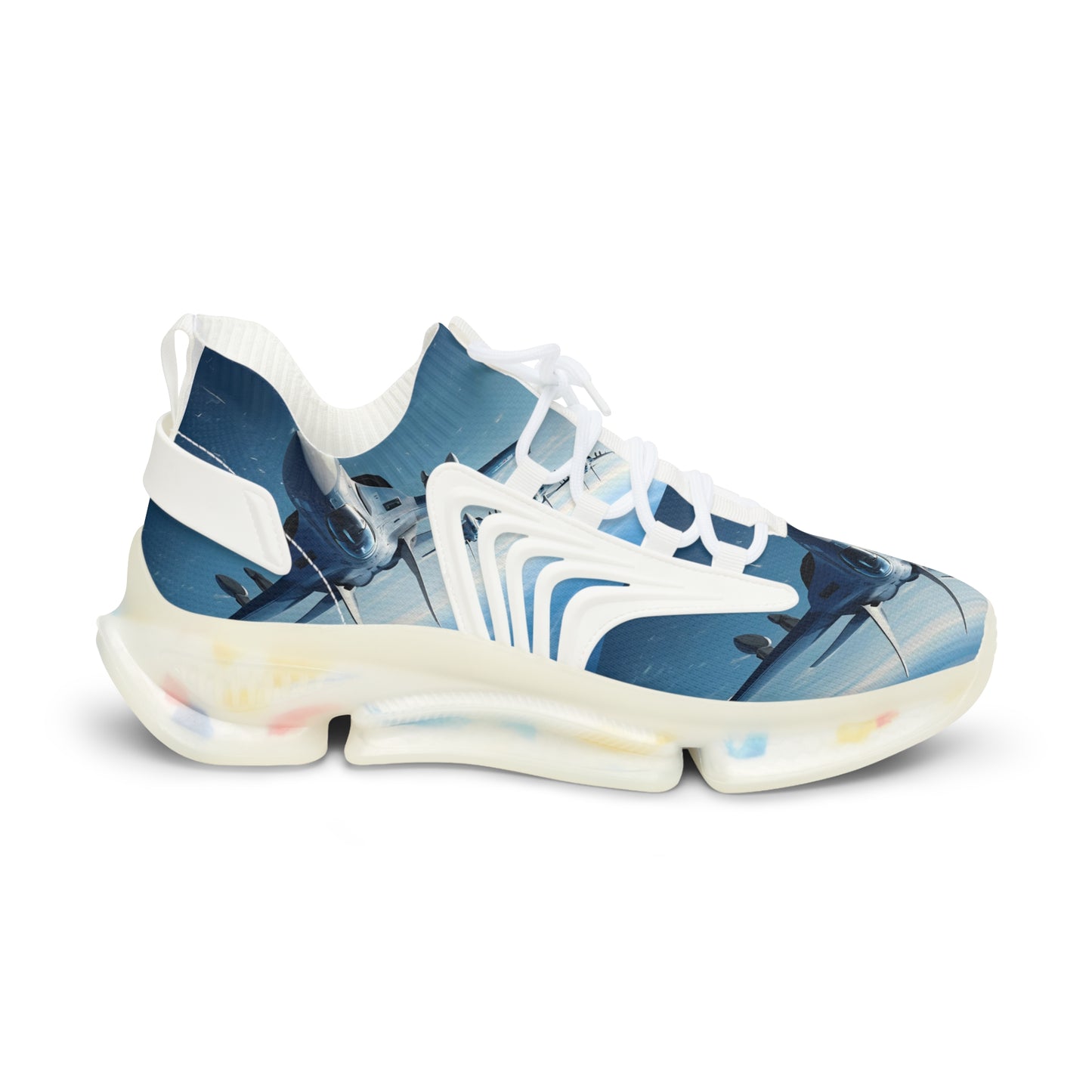 Mesh Sneakers — Men's Blue Shark Graphic Athletic Shoes