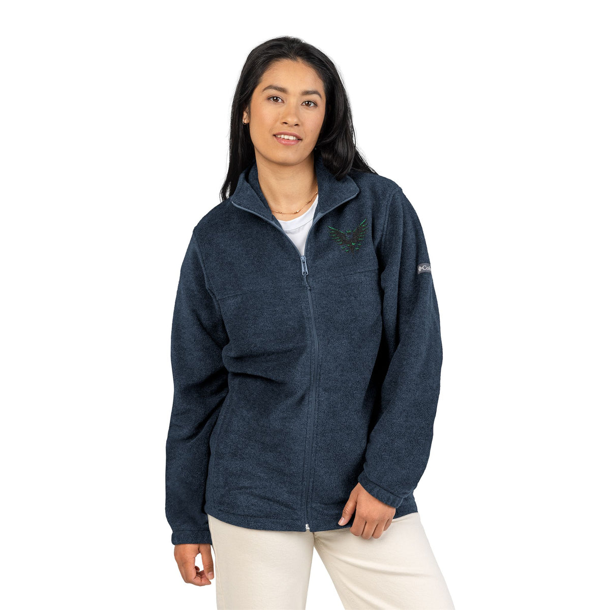 Embroidered Dark Grey Fleece Jacket — Subtle Leaf Chest Logo
