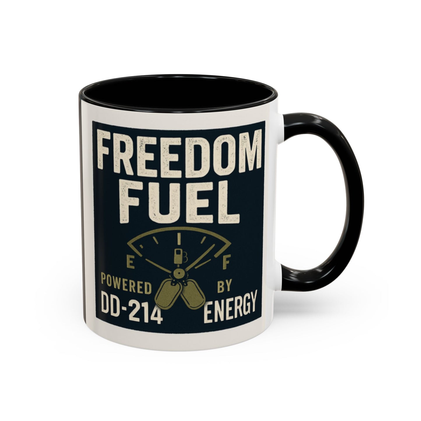 Freedom Fuel Coffee Mug - 11 & 15oz Black Accent Cup for Veterans and Energy Lovers