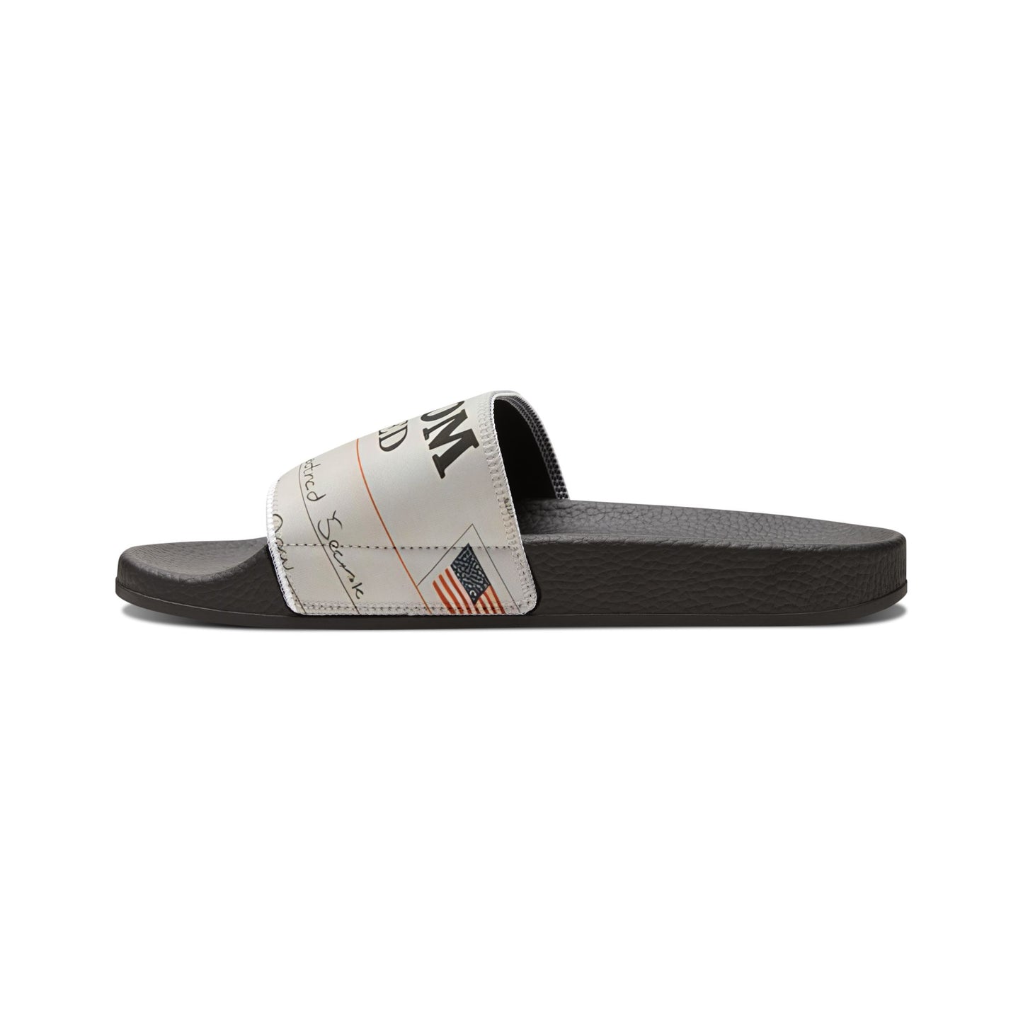 Freedom Unconfirmed Men's Slide Sandals — Removable Strap, Newspaper Print