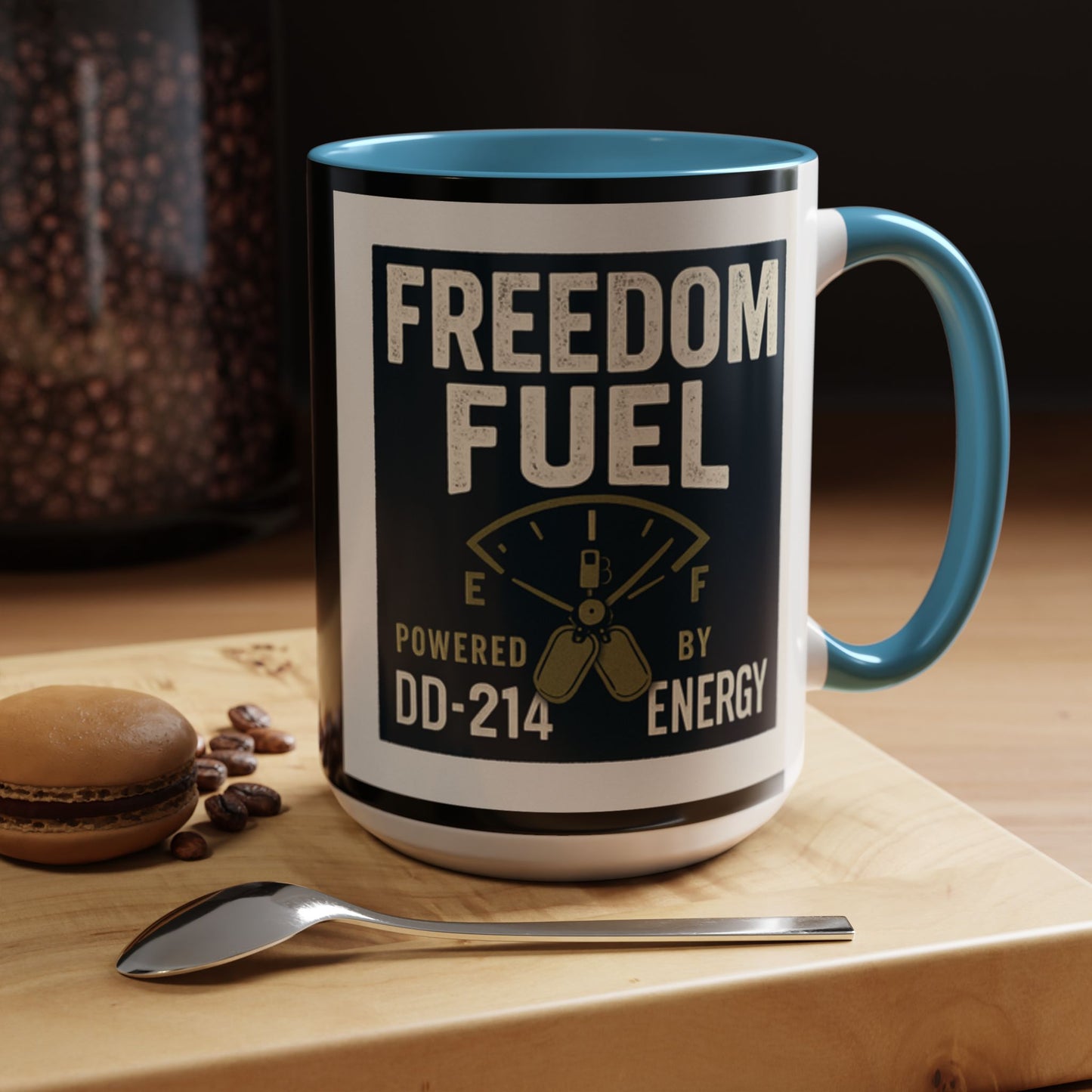 Freedom Fuel Coffee Mug - 11 & 15oz Black Accent Cup for Veterans and Energy Lovers